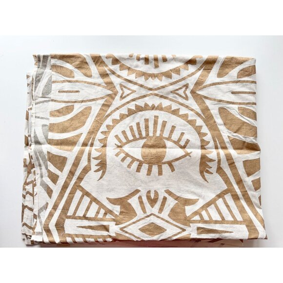 ANTHROPOLOGIE Ivory Gold Mystic Eye Print 100% Cotton 106" x 84" Fabric - Picture 2 of 14